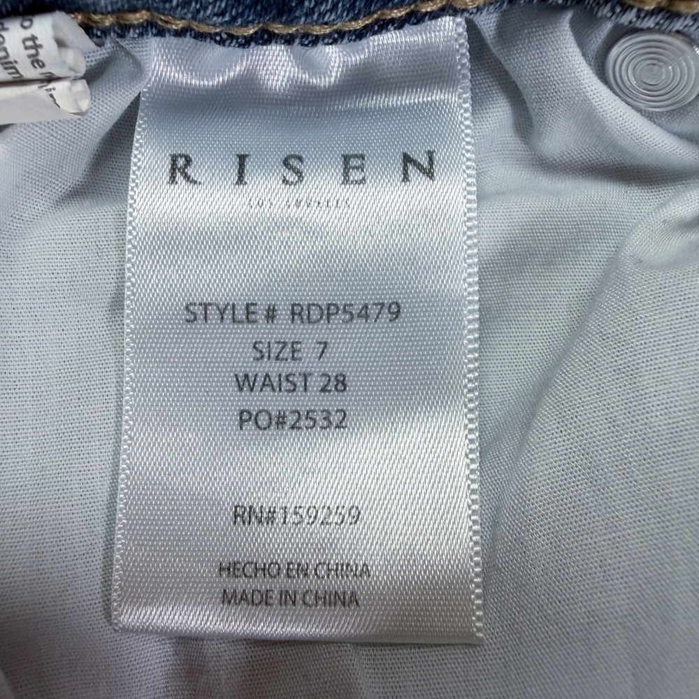 Risen Womens Jeans Straight Leg Light Wash Distressed Raw Hem 7/28 - Picture 7 of 10